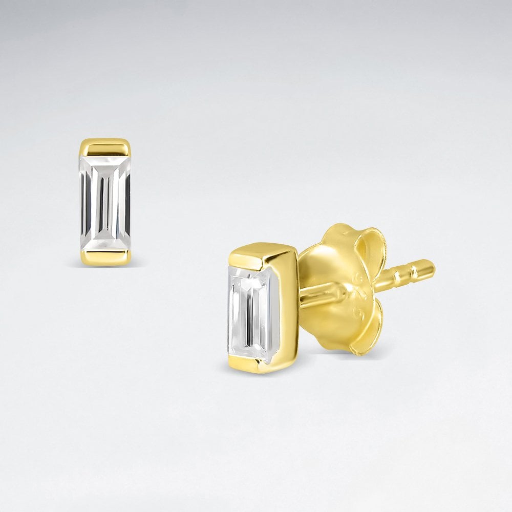 Sterling Silver Rectangular CZ Earrings