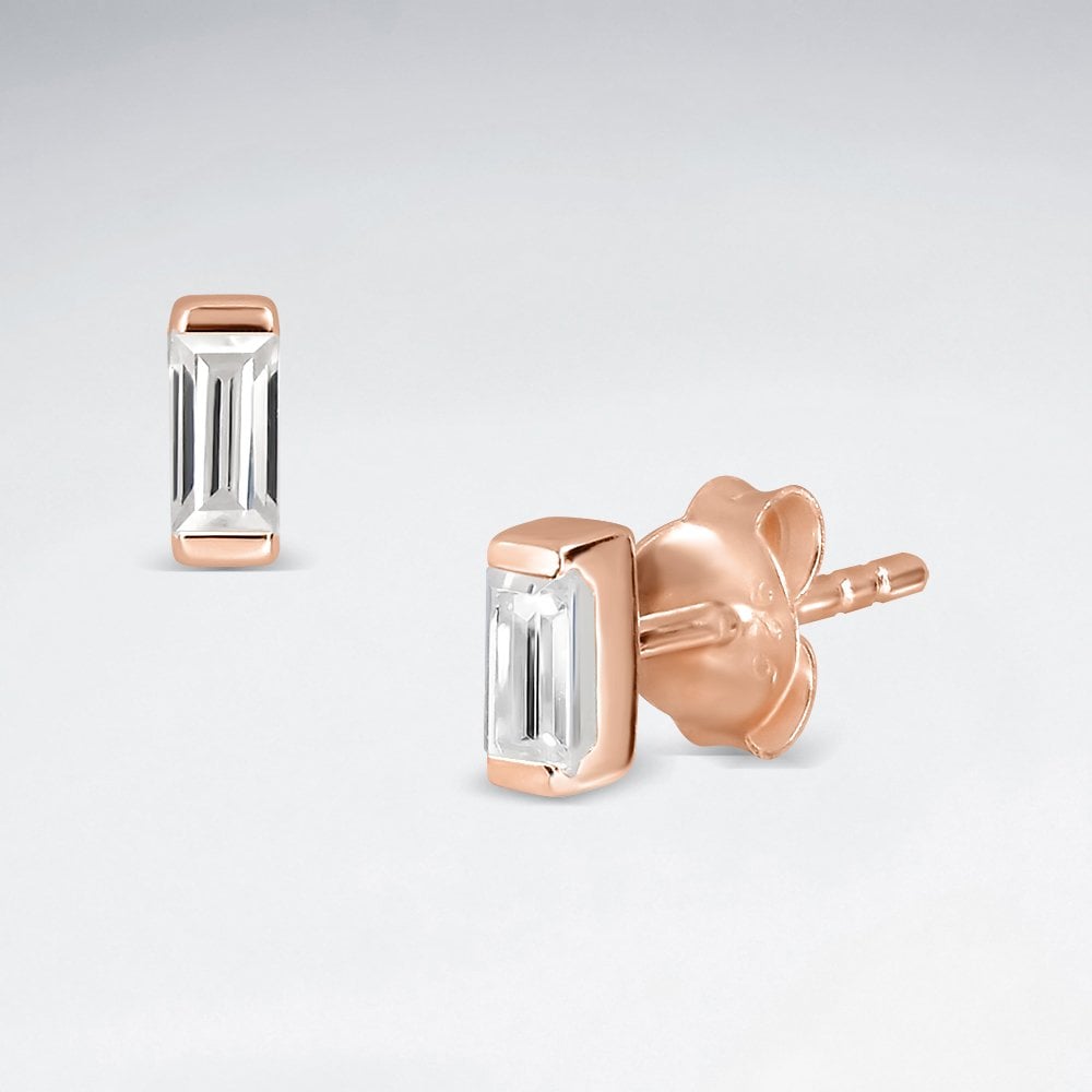 Sterling Silver Rectangular CZ Earrings