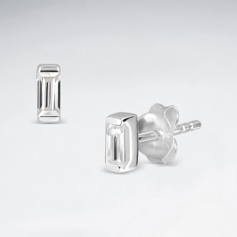 Sterling Silver Rectangular CZ Earrings