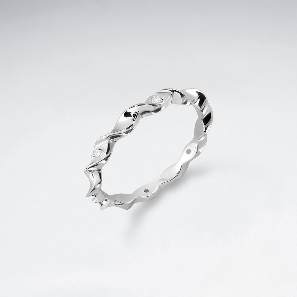 Sterling Silver Twisted CZ Ring
