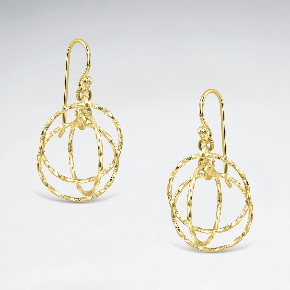 Sterling Silver Triple Open Circle Dangle Hook Earrings