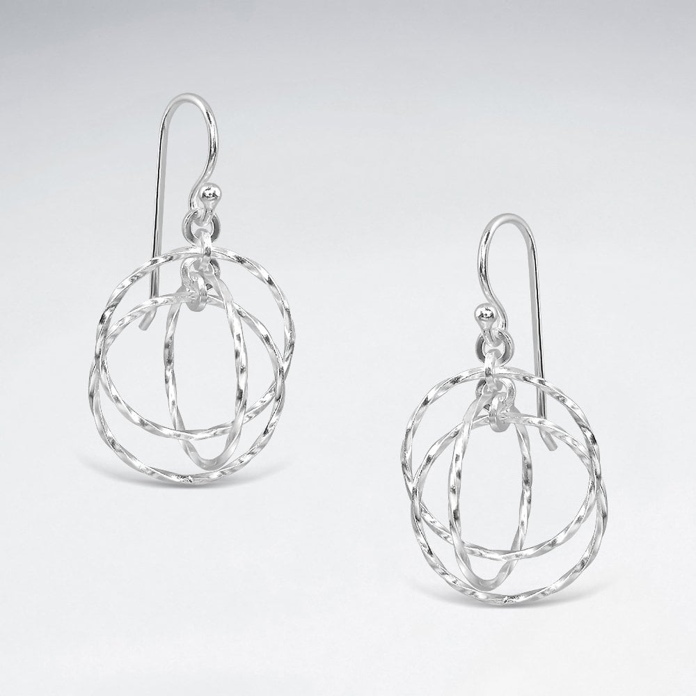 Sterling Silver Triple Open Circle Dangle Hook Earrings