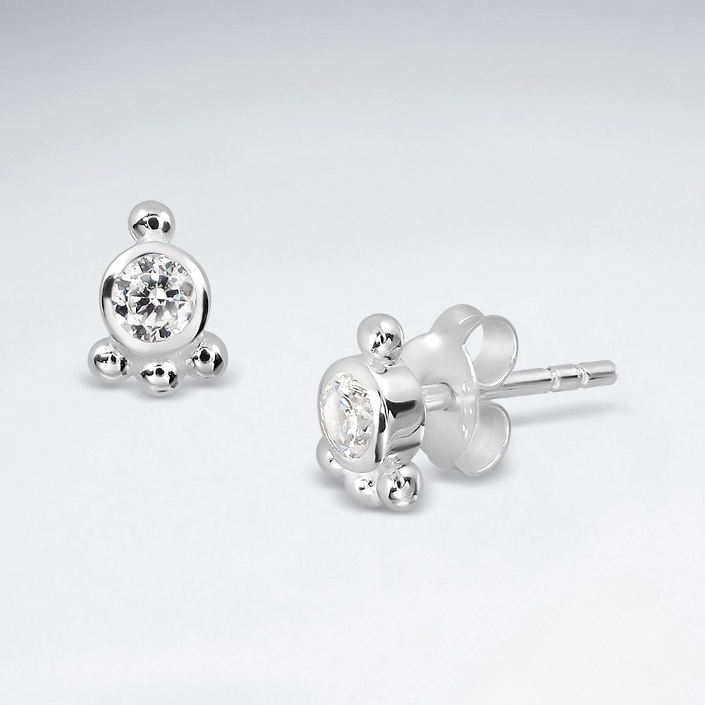 Sterling Silver Solitaire Cubic Zirconia Stud Earrings