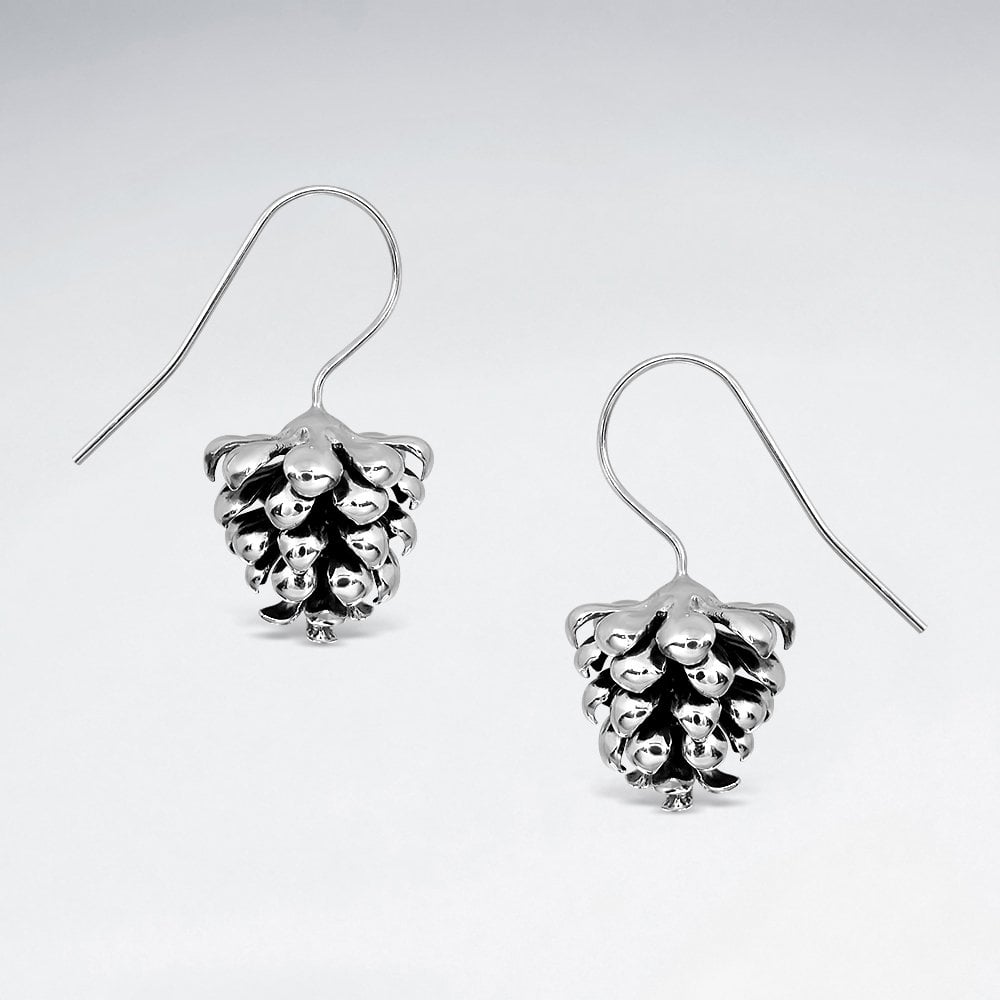 Sterling Silver Pine Cone Hook Earrings