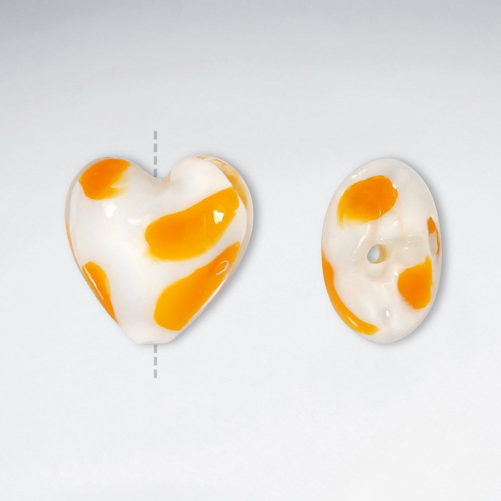 Pack of 10 Spot and Speckle Heart Shaped Glass Beads