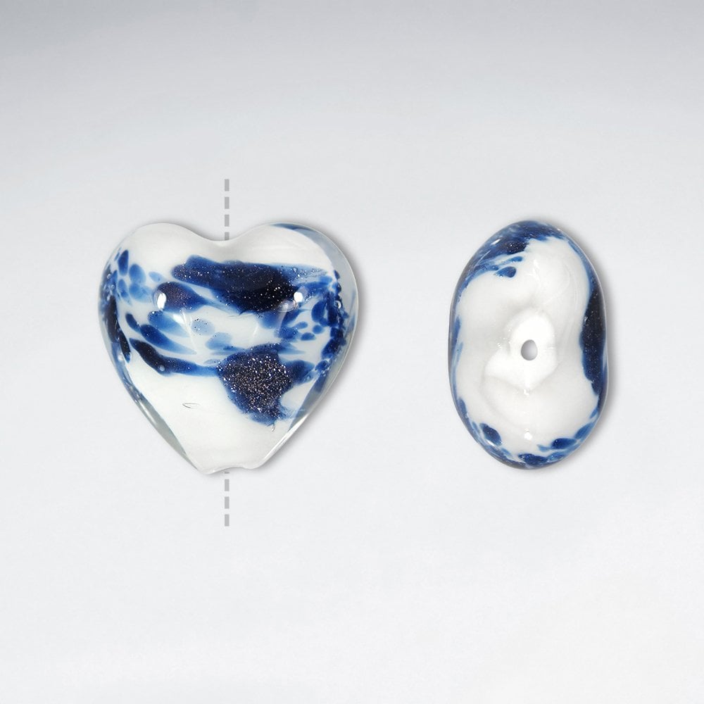 Pack of 10 Swirl Motif Heart Shaped Glass Beads