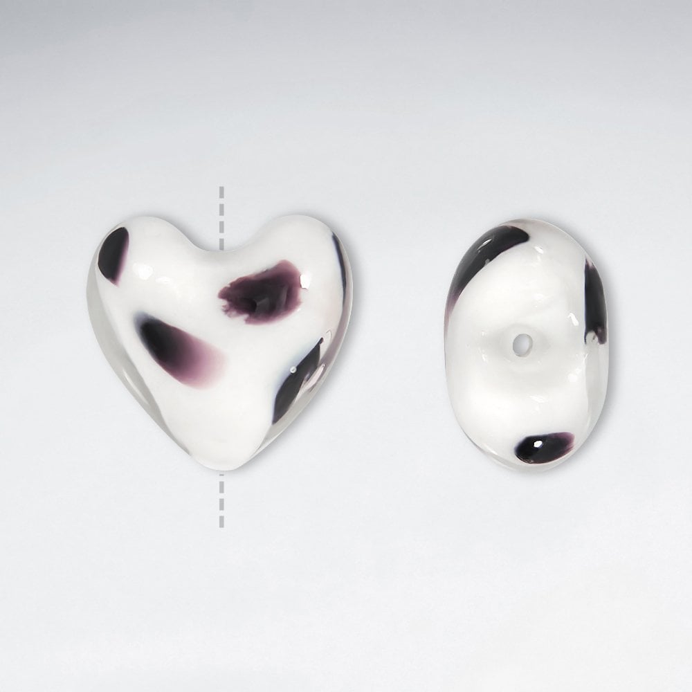 Pack of 10 Spot and Speckle Heart Shaped Glass Beads