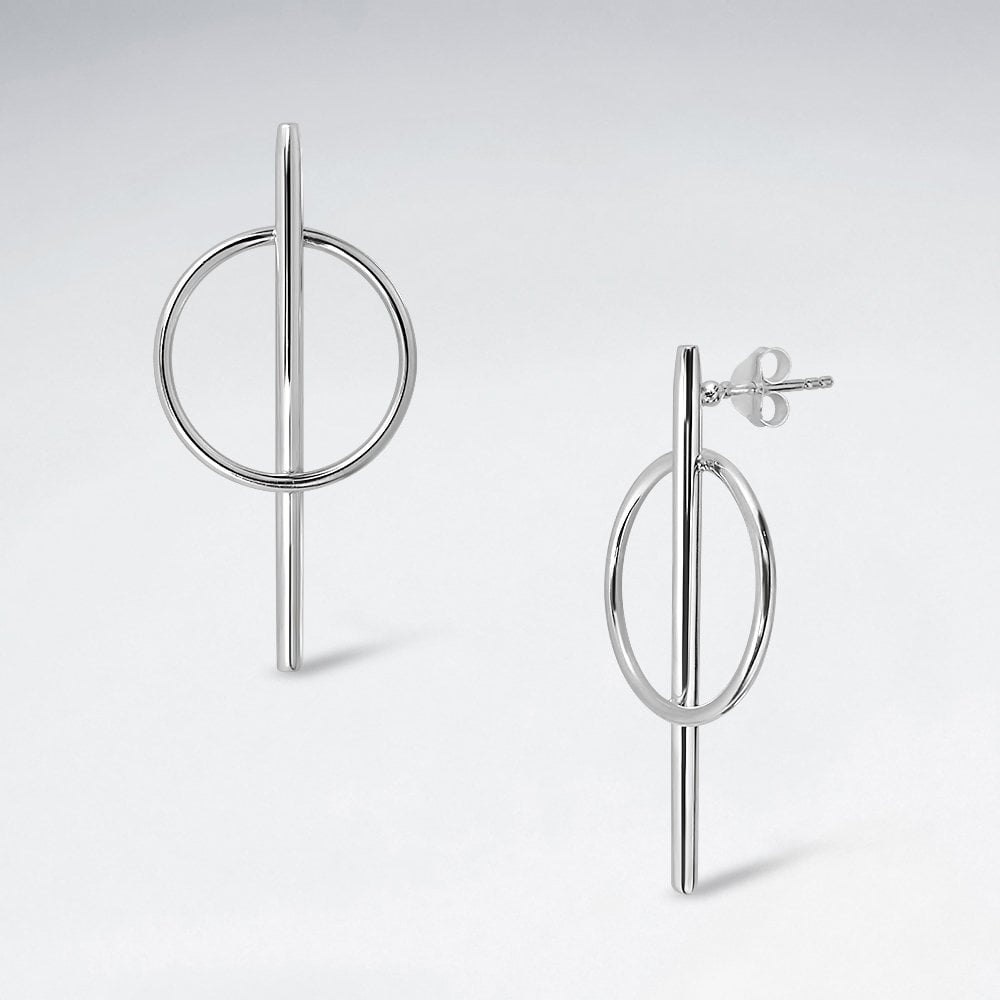 Sterling Silver Modern Circle and Bar Earrings