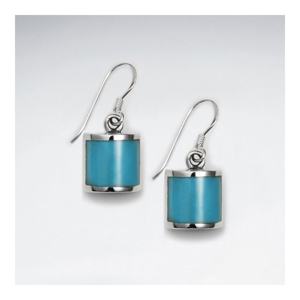 Square Dangling Blue Turquoise Silver Earring