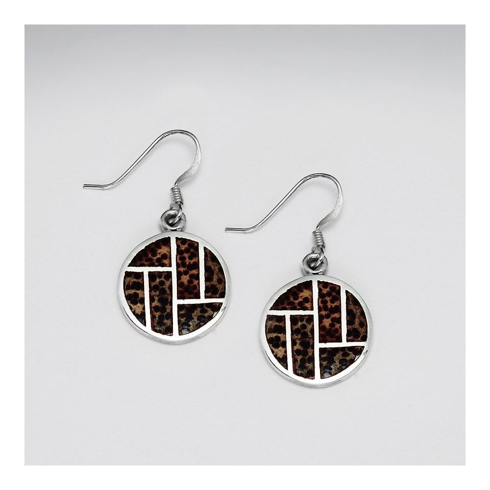 Round Palm Wood Silver Dangling Earring