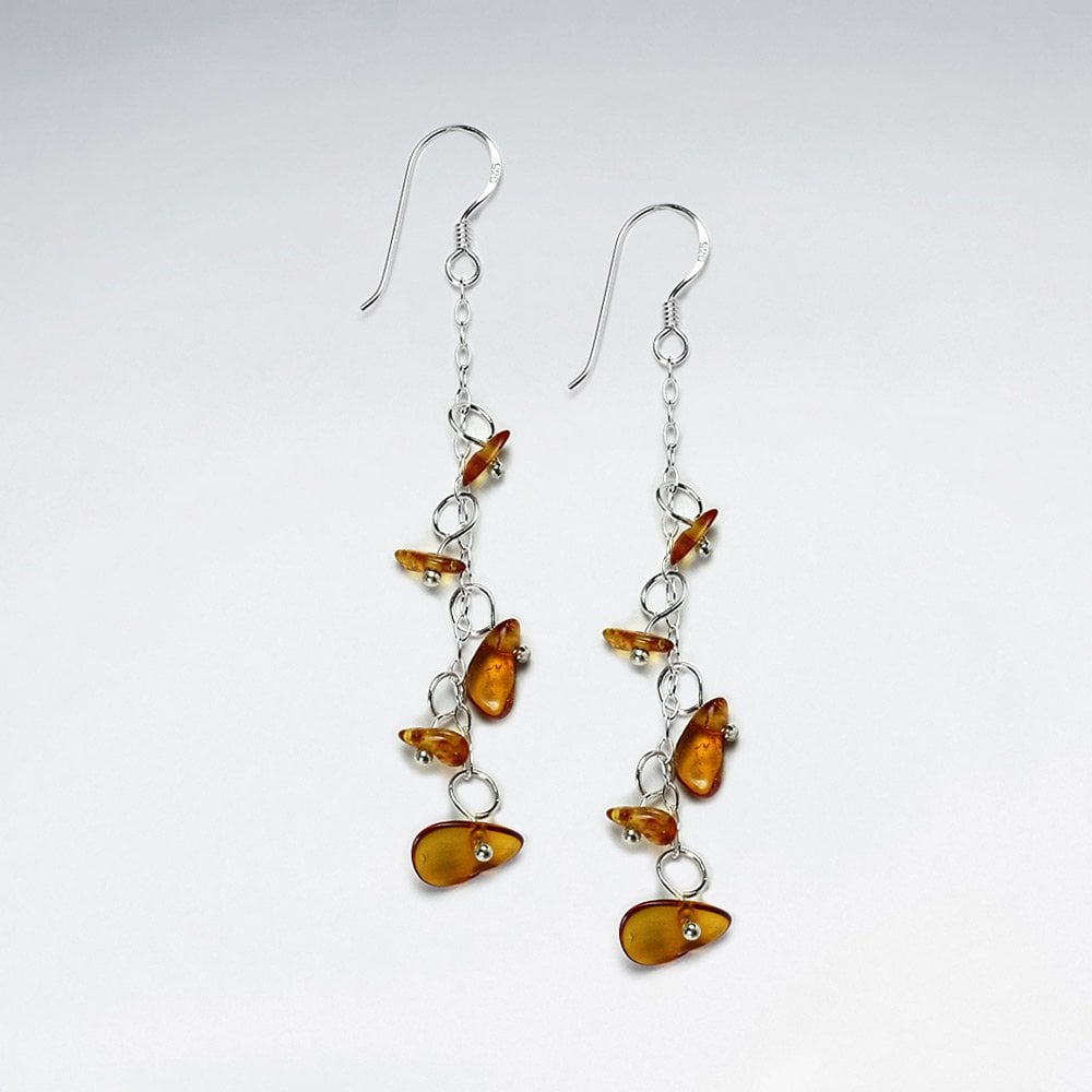 Black Stone Nugget Cascade Silver Earring
