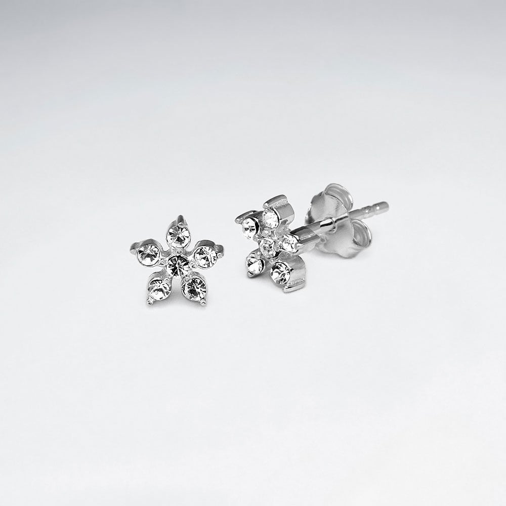 Elegant Sterling-Silver Five-Pointed Star Crystal Design Earrings