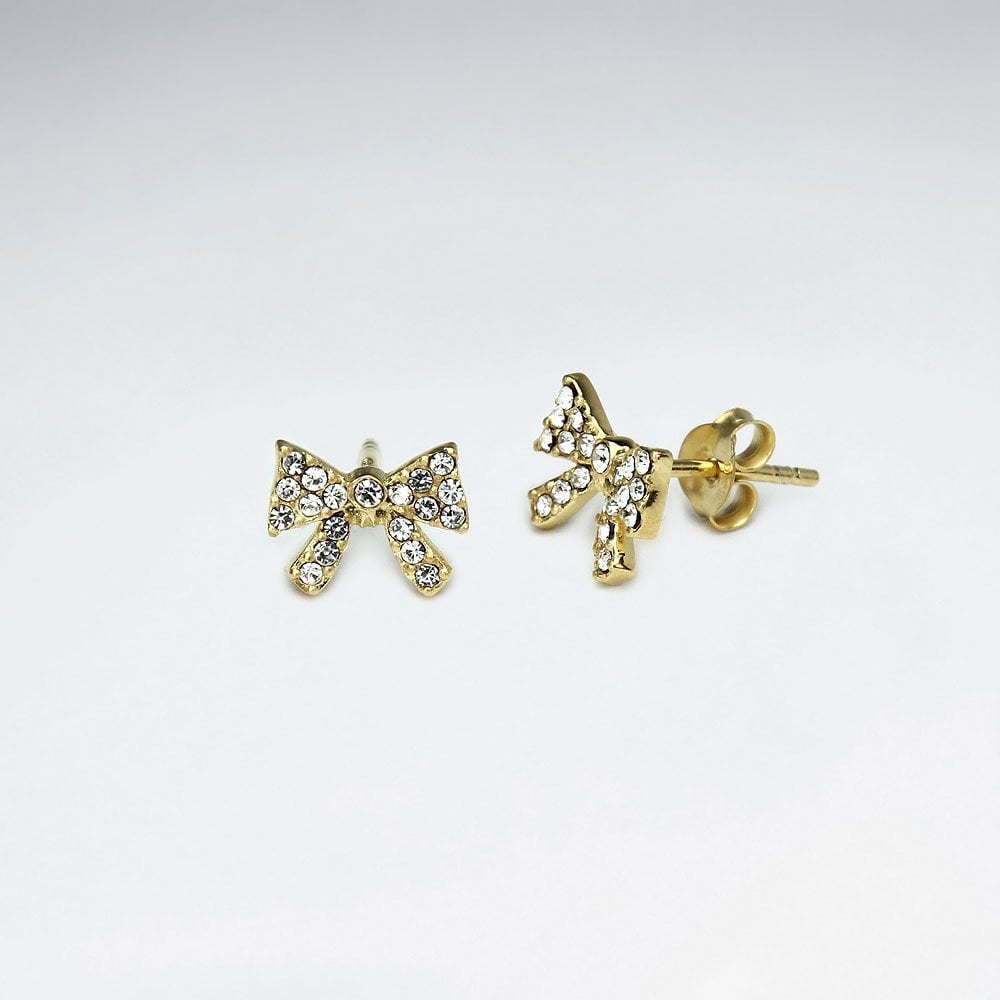 Pretty Bow Tie Crystal Sterling Silver Stud Earrings
