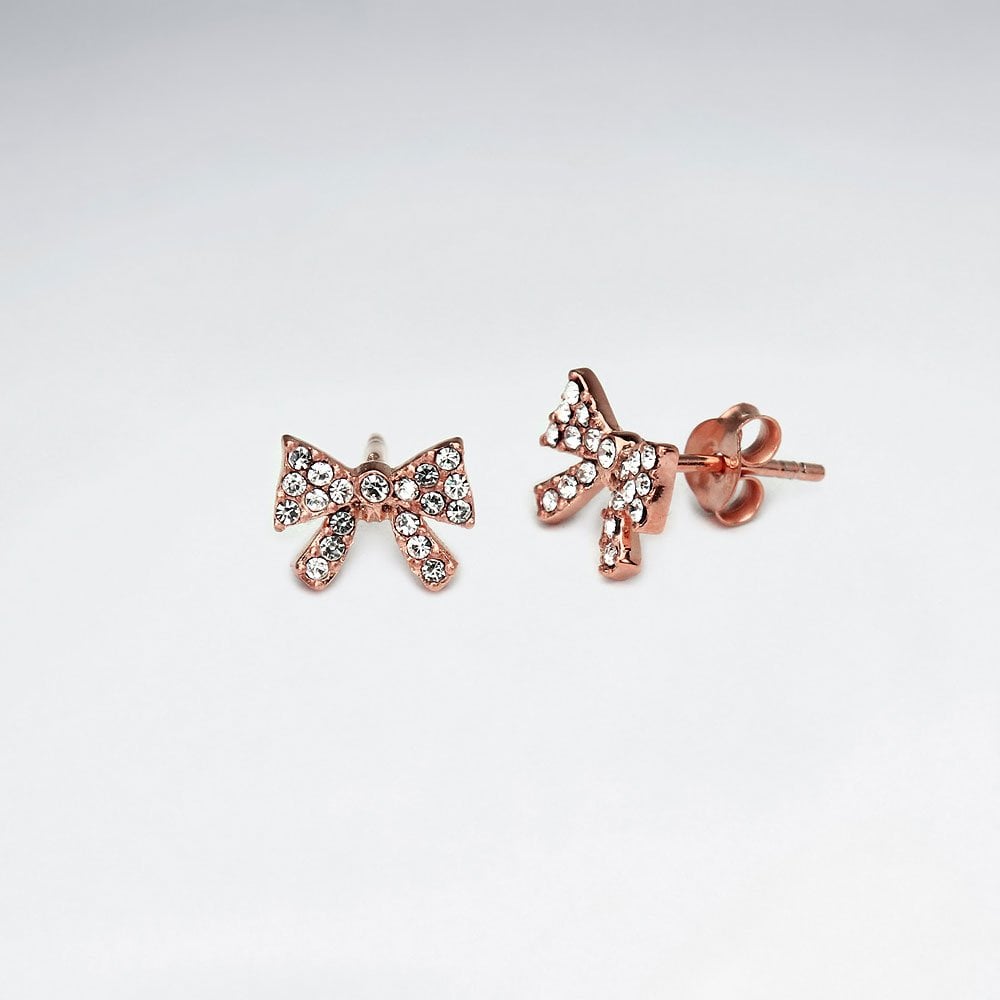 Pretty Bow Tie Crystal Sterling Silver Stud Earrings