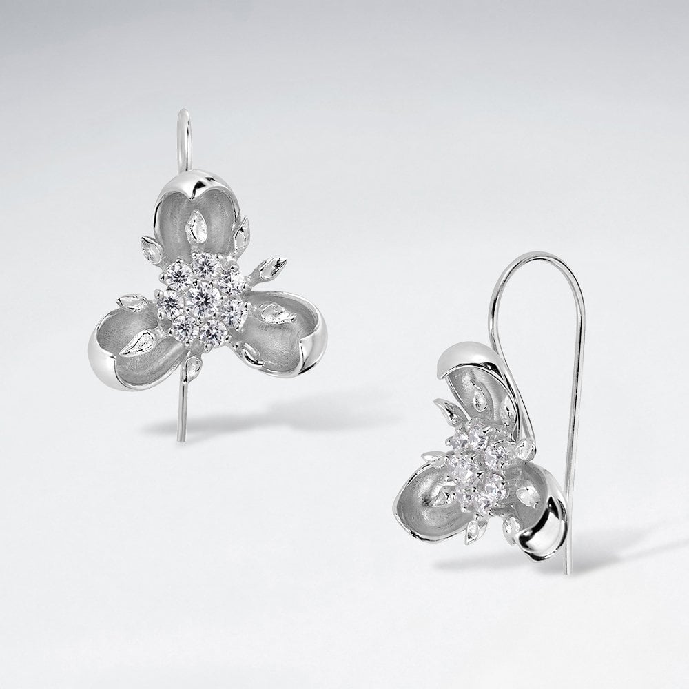 Sterling Silver Flower Petal Hook Earrings