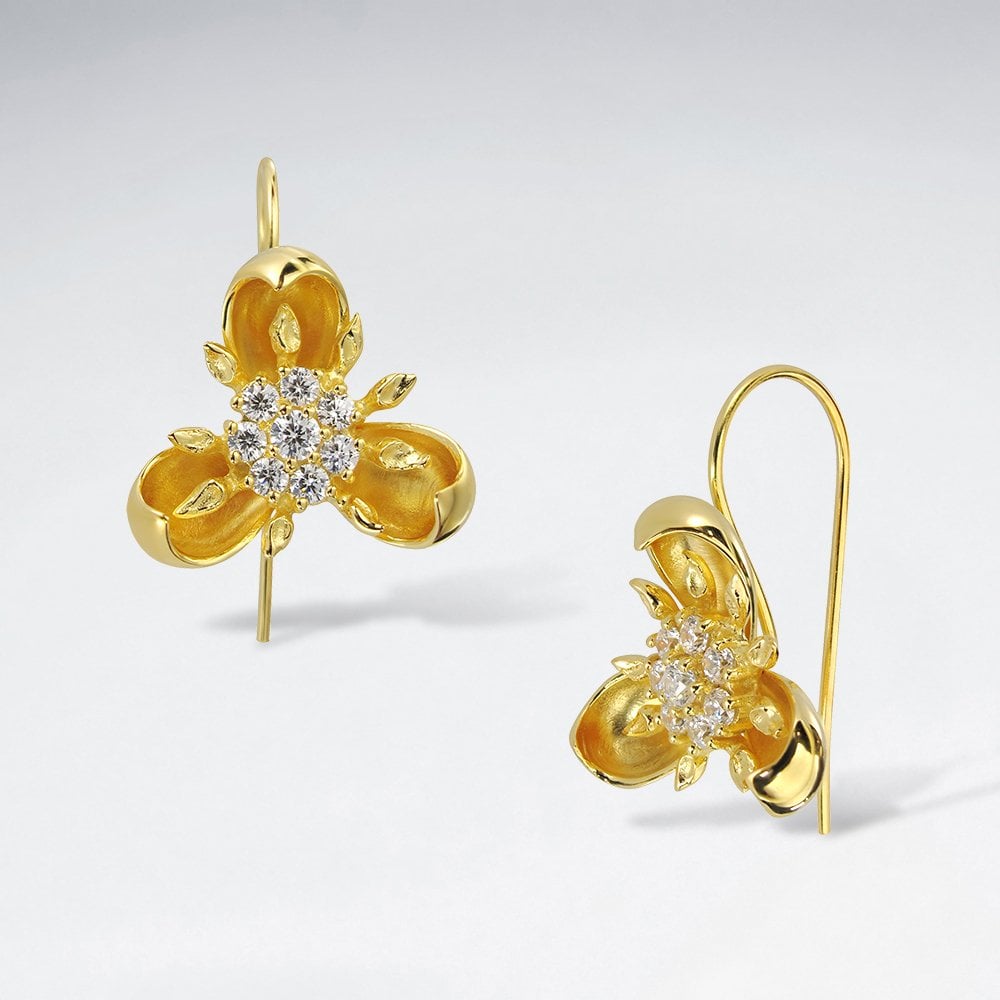 Sterling Silver Flower Petal Hook Earrings