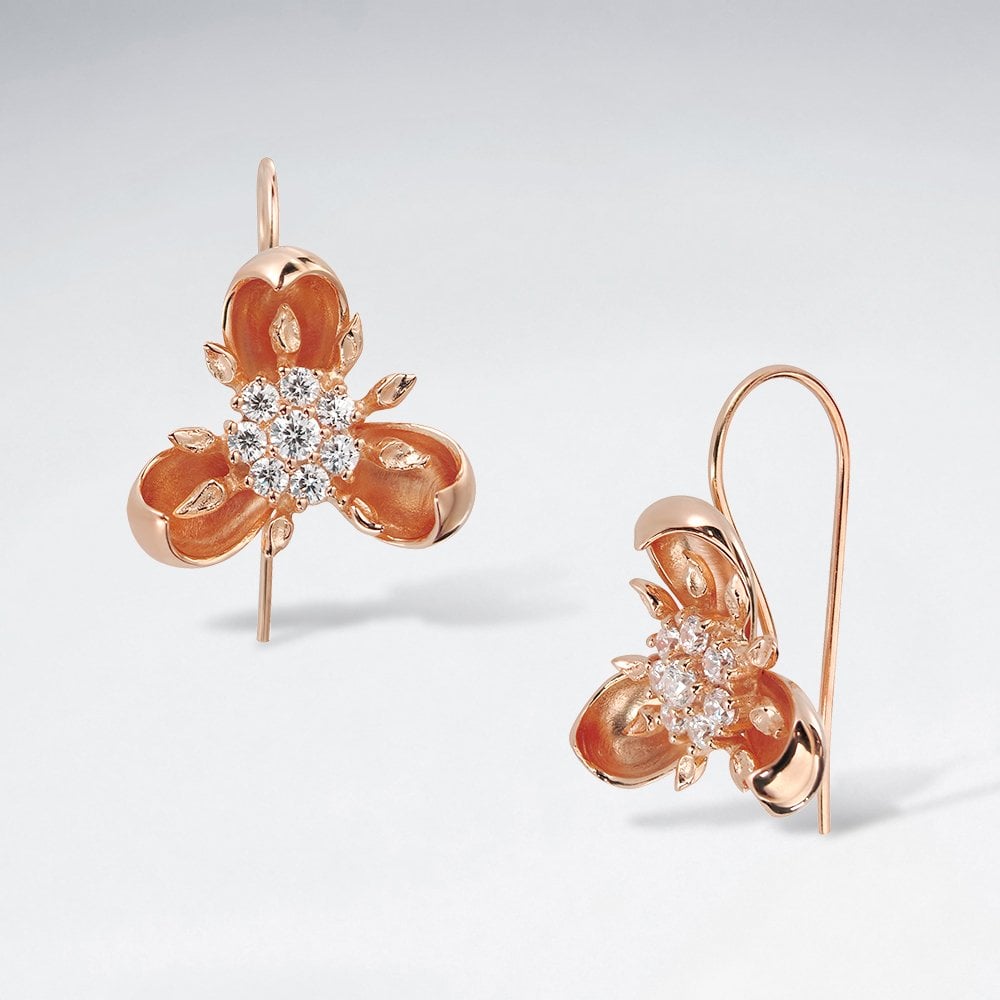 Sterling Silver Flower Petal Hook Earrings