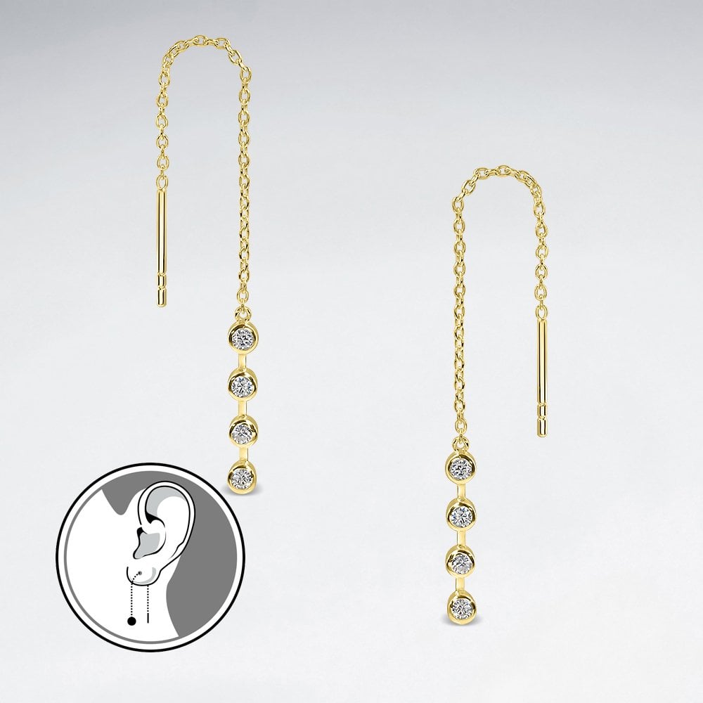 Sterling Silver Threader Earrings with Cubic Zirconia
