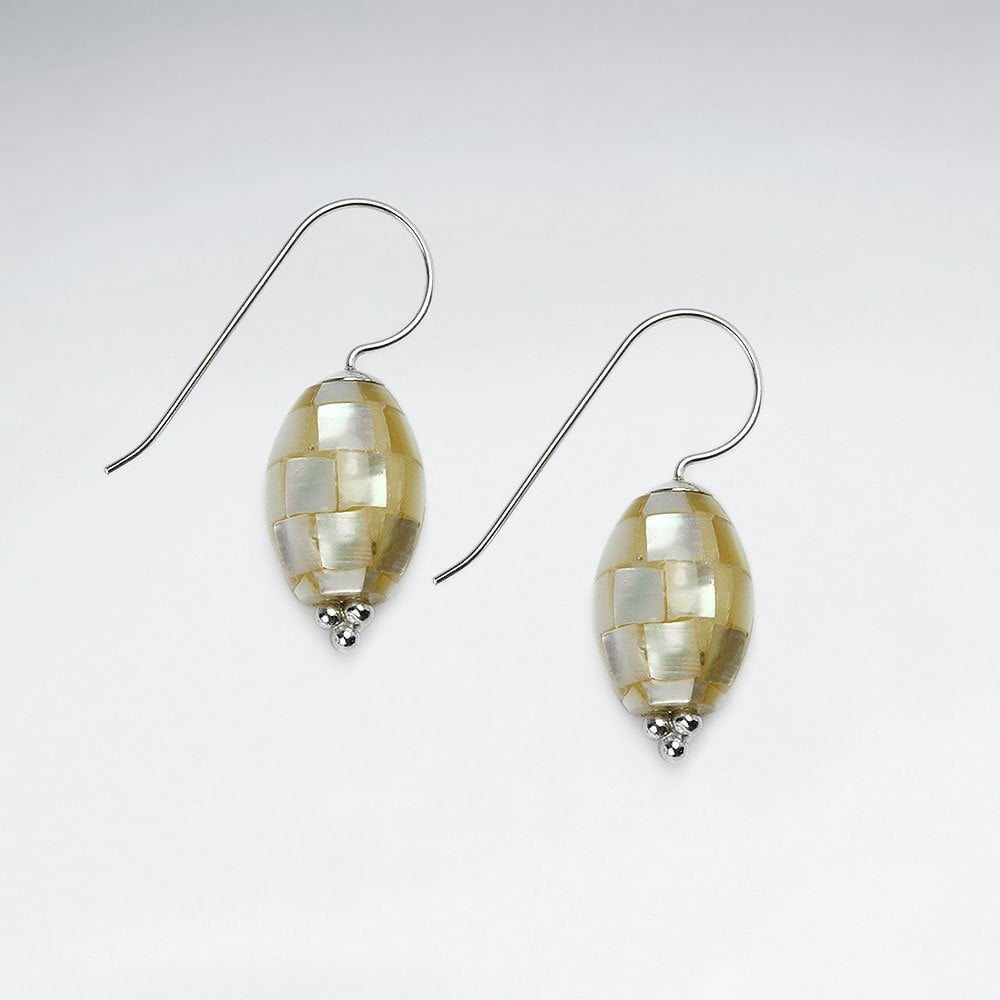 Oval Shape Shell Dangling Silver Earring