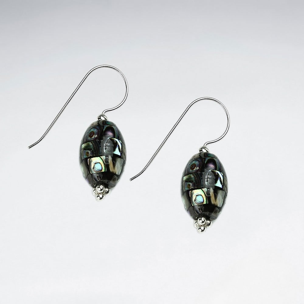 Oval Shape Shell Dangling Silver Earring