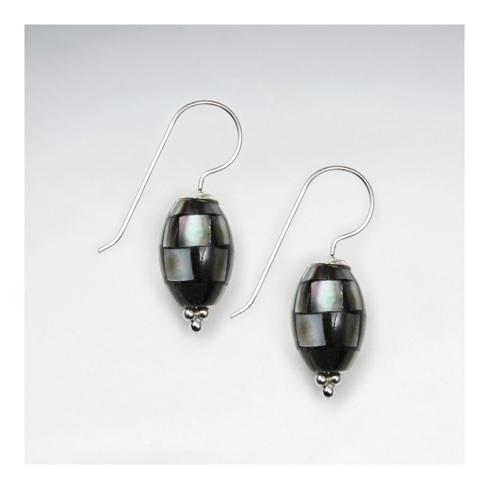 Oval Shape Shell Dangling Silver Earring