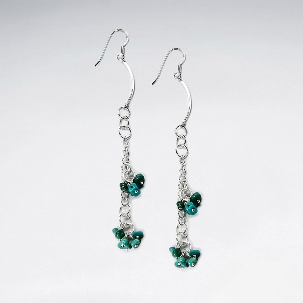 Red Glass Bead Cascade Earring With Silver Tube