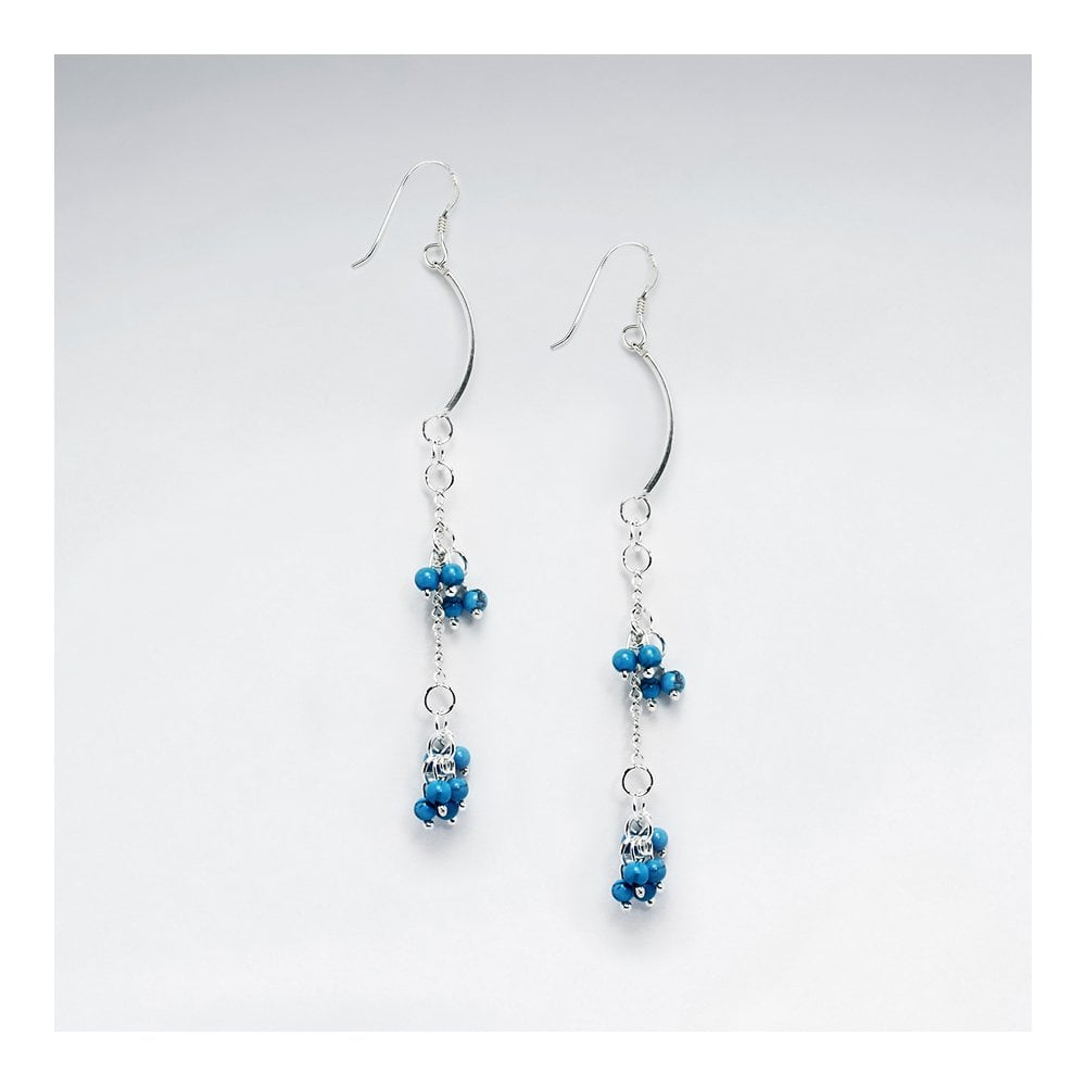 Red Glass Bead Cascade Earring With Silver Tube
