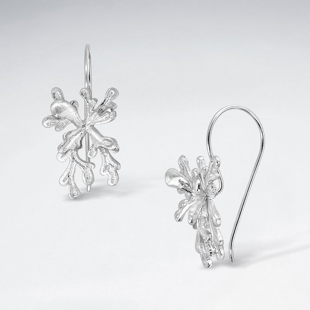 Silver Organic Shape Burst Chandelier Style Drop Earrings