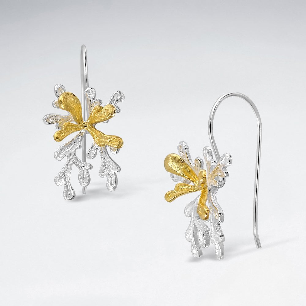 Silver Organic Shape Burst Chandelier Style Drop Earrings