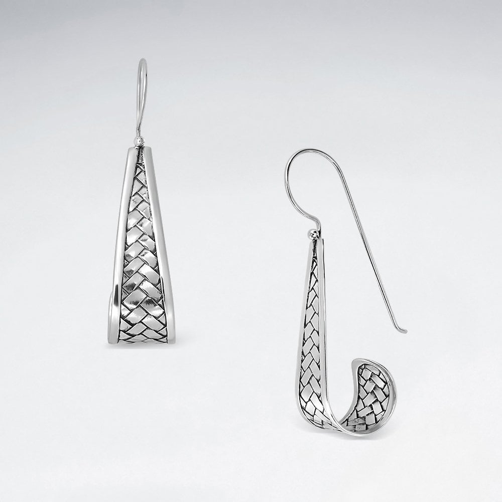 Two-Tone Sterling Silver Fascination Basket Weave Earrings