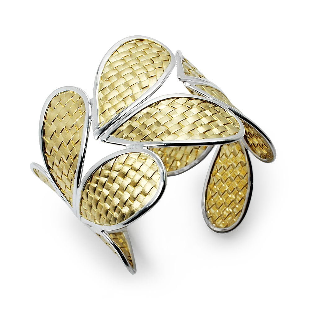 Basket Wave Sterling Silver Open Cuff Bangle