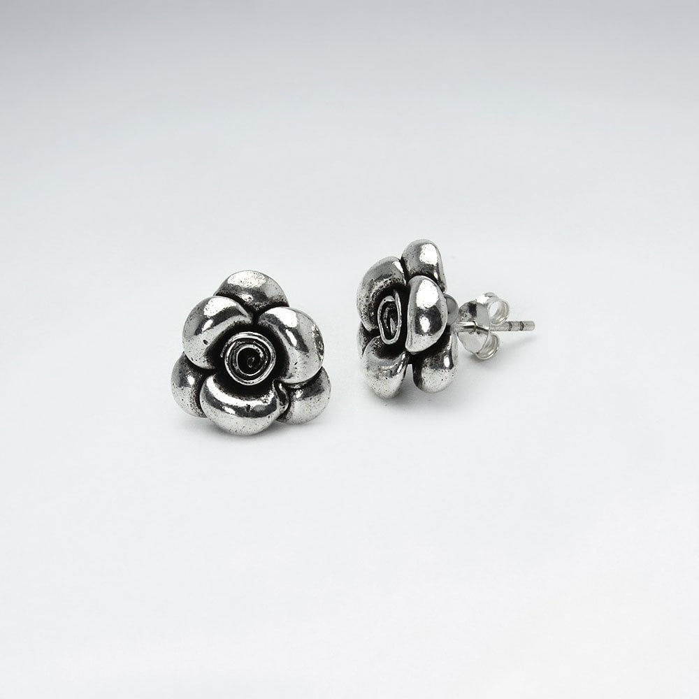 Sterling Silver Dainty Rosebud Stud Earrings