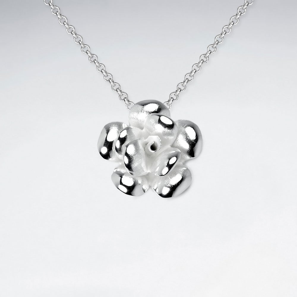 Handmade Matte Silver High Polished Floral Blossom Pendant