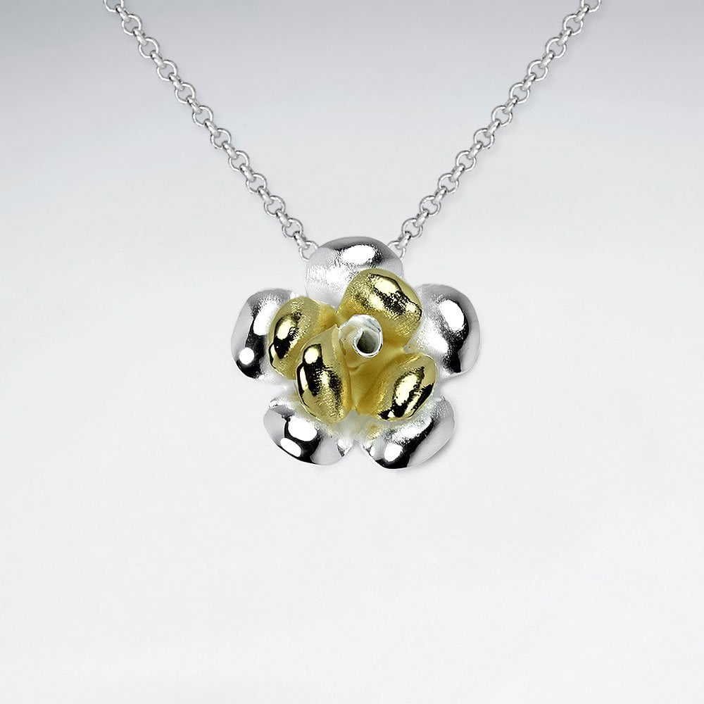 Handmade Matte Silver High Polished Floral Blossom Pendant