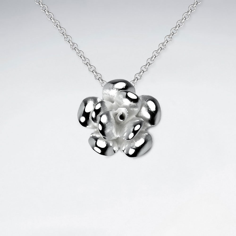 Handmade Matte Silver High Polished Floral Blossom Pendant