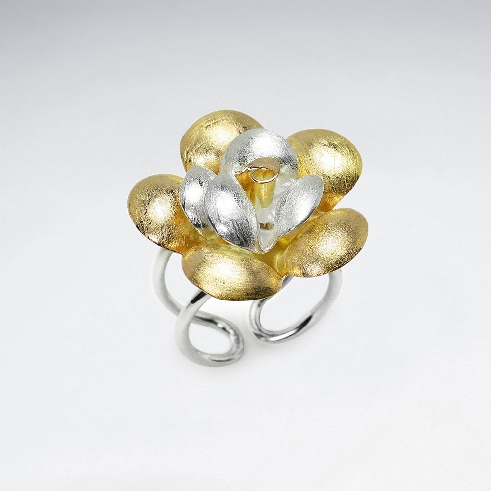 Handmade Matte Silver High Polished Flower Statement Ring