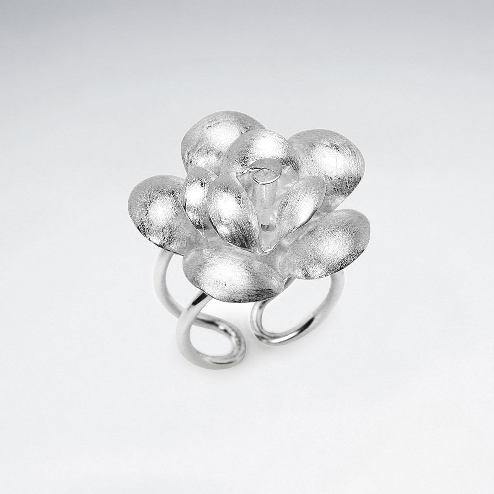 Handmade Matte Silver High Polished Flower Statement Ring