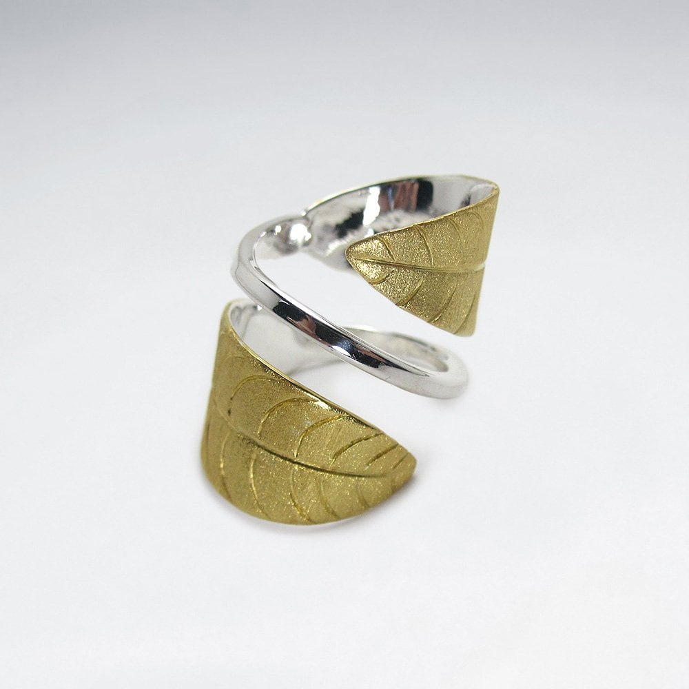 Handmade Matte Silver High Polished Midas Touch Leaf Wrap Ring