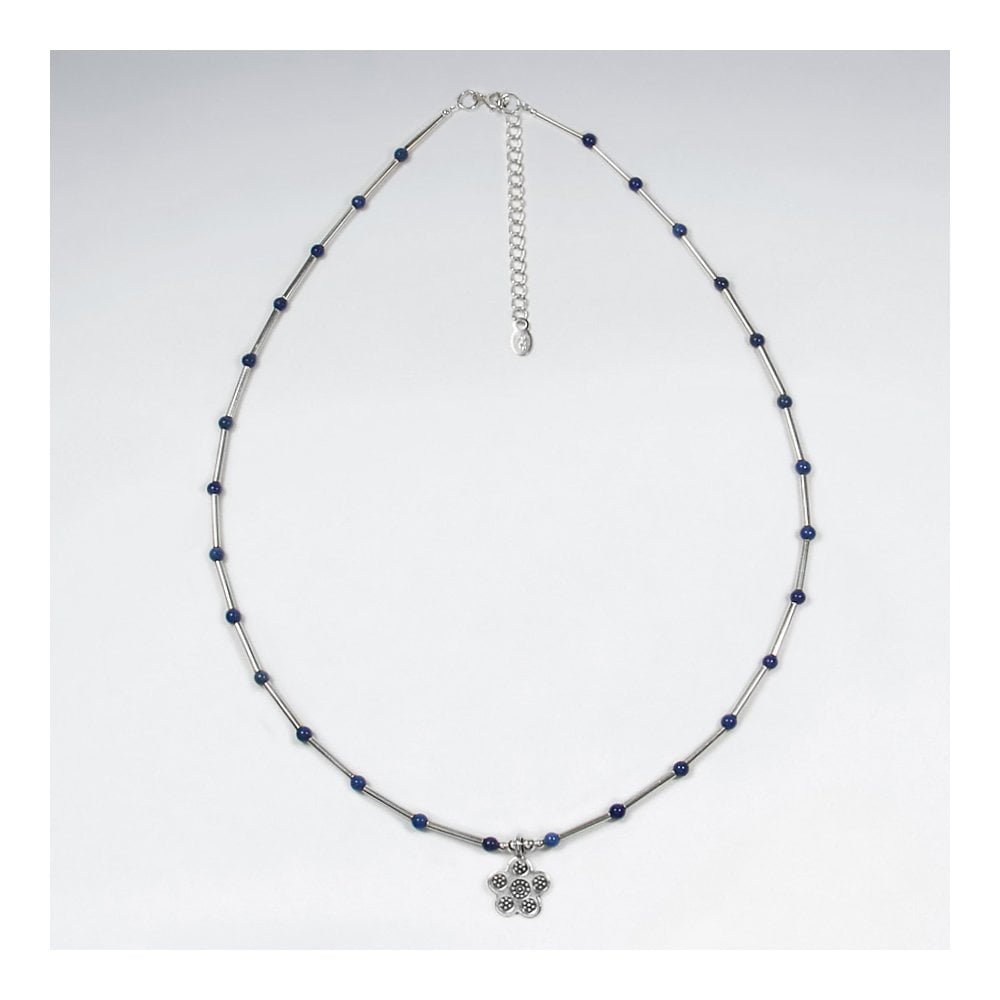 Lazuli Necklace With Sakura Silver Pendant Length 16.5 inches