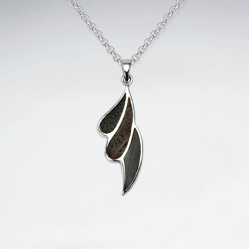 Sterling Silver Tear Cascade Wood Pendant