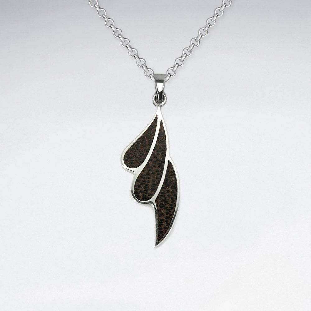 Sterling Silver Tear Cascade Wood Pendant