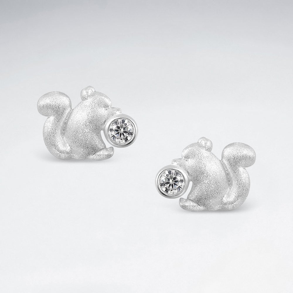 Sterling Silver CZ Squirrel Earrings