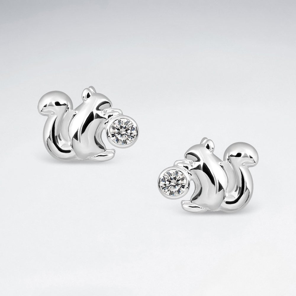 Sterling Silver CZ Squirrel Earrings