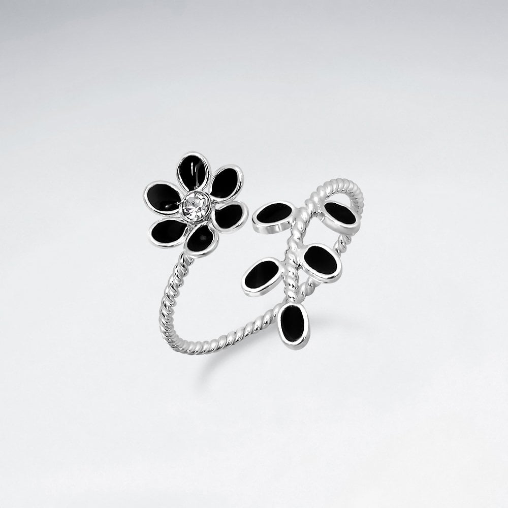 Enamel Flower and Leaf Wrap Ring