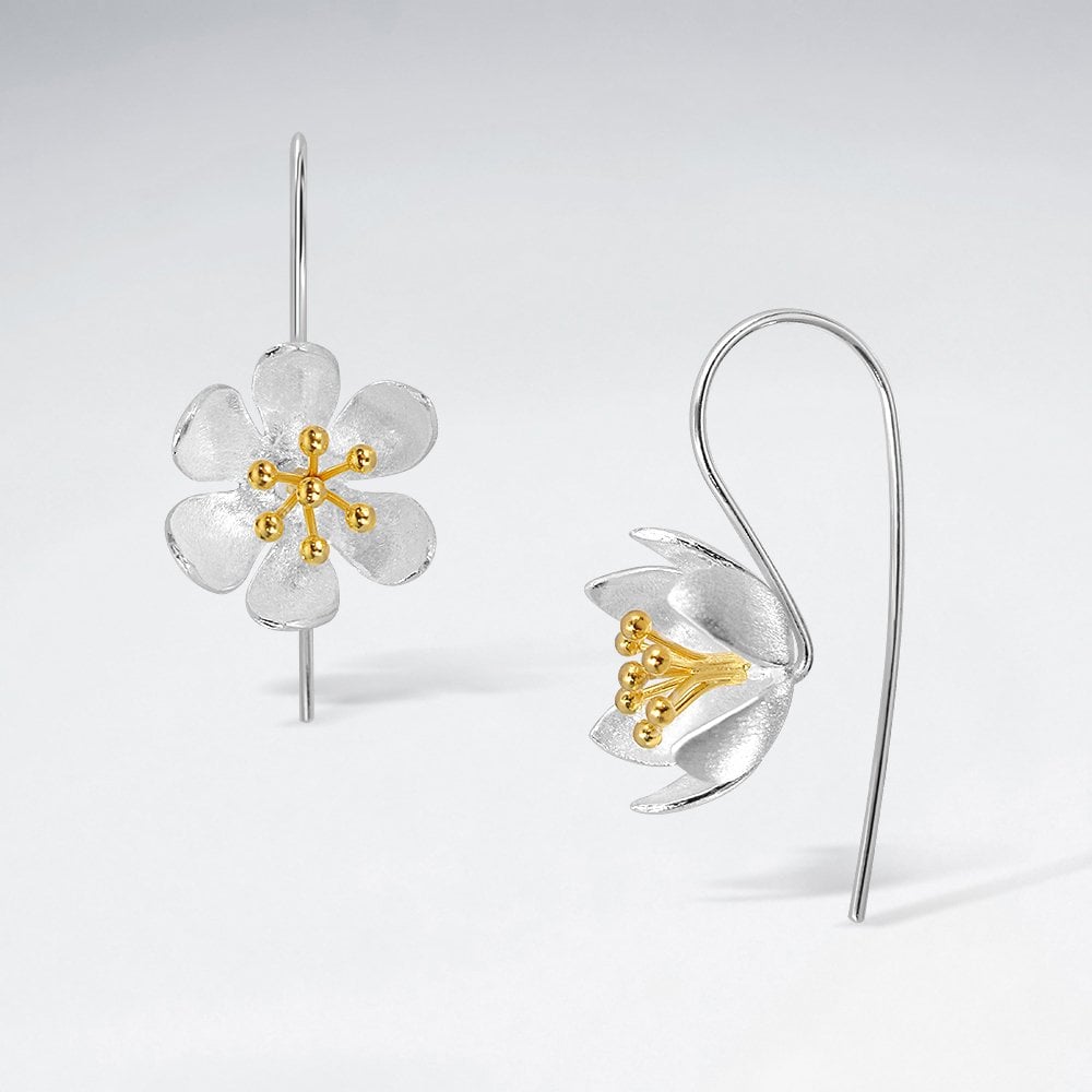 Floral Delight Matte Silver Earrings