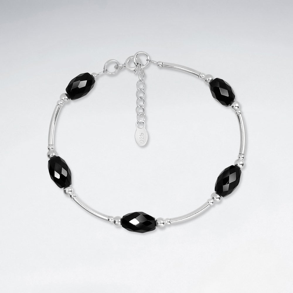 Carnelian Faceted Bead & Silver Spacers Clasp Bracelet