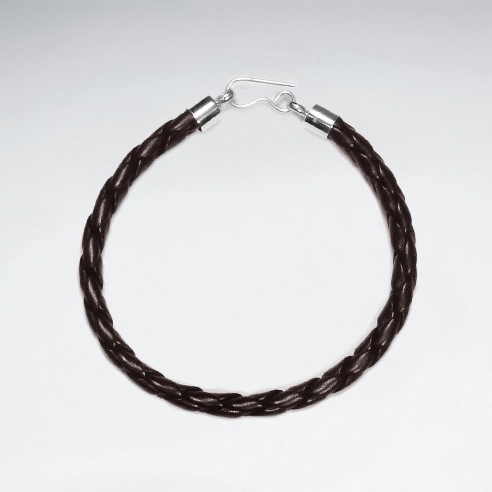 Black Braided Leather Bracelets With Silver Closing