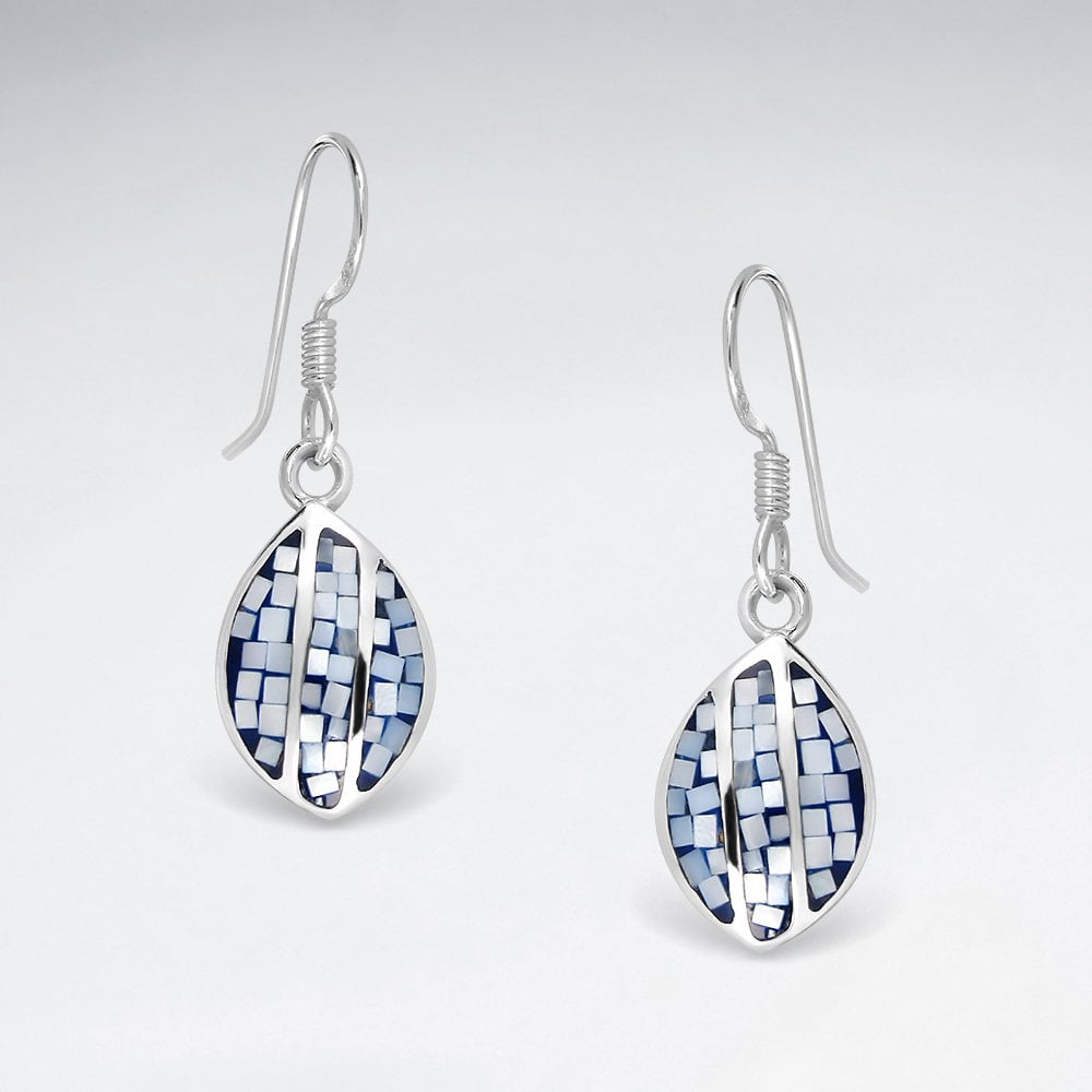 Blue Shell Marquise Dangling Silver Earring