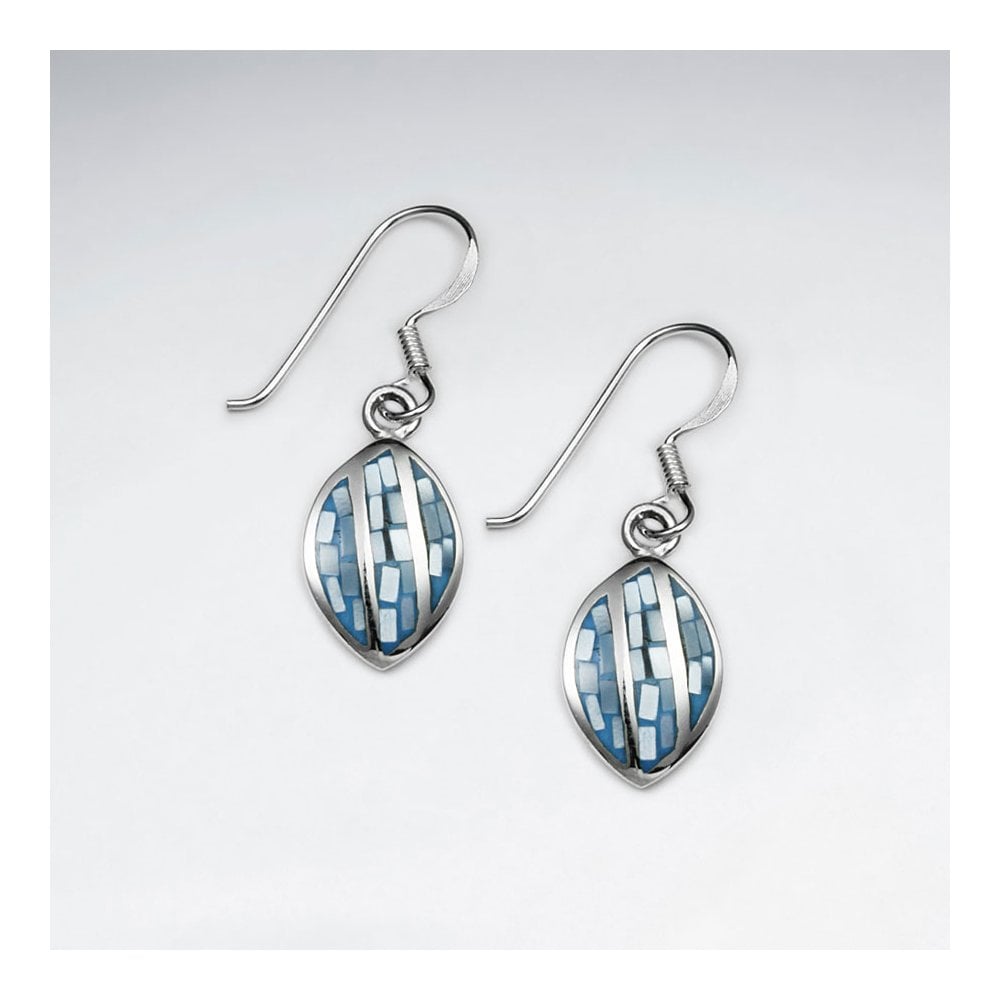 Blue Shell Marquise Dangling Silver Earring
