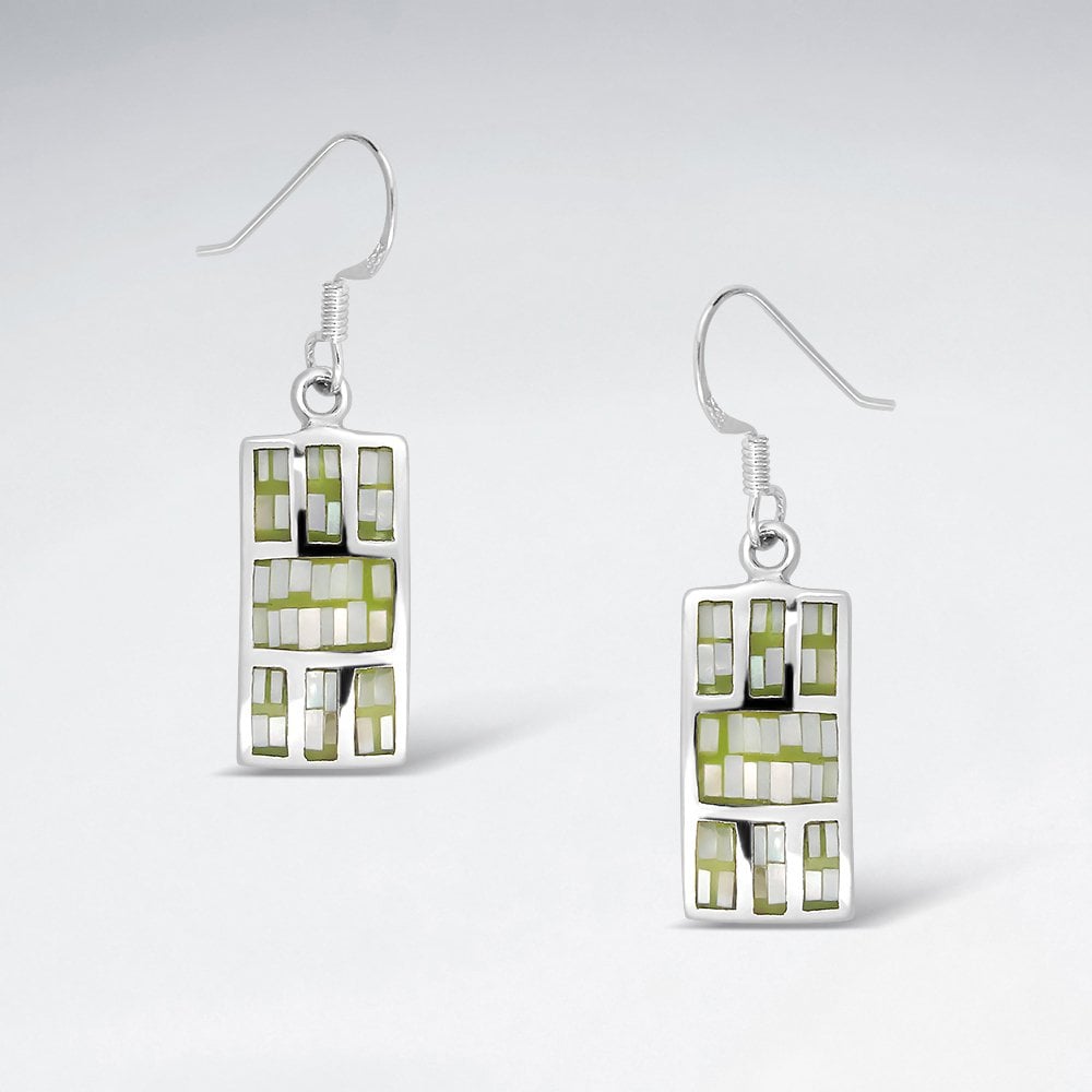 Bright Sterling Silver Shell Squared Earrings